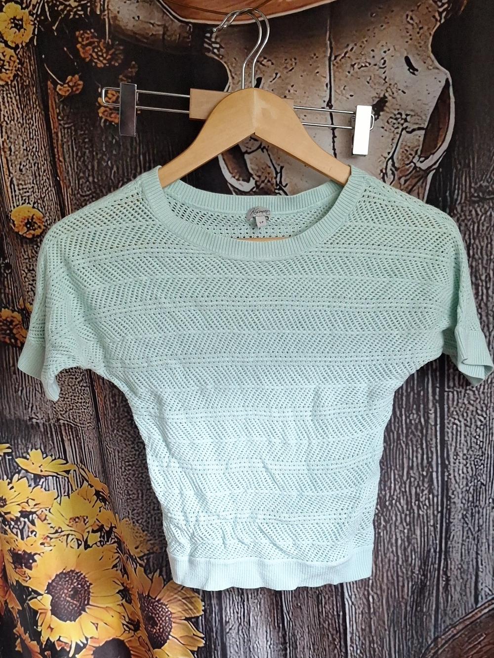 Light Mint Knit Short Sleeve Women's Top